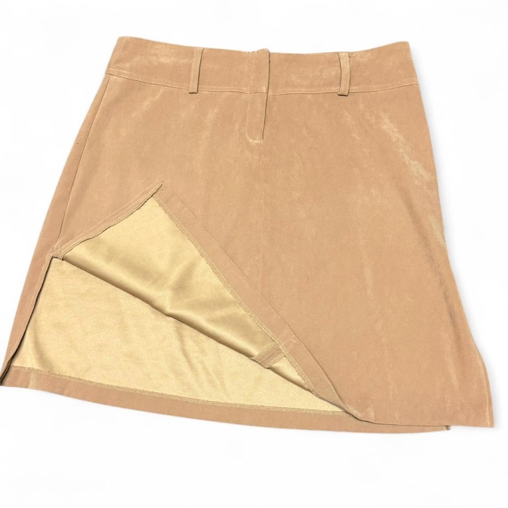 ✨ AUTHENTIC Y2K ✨Faux Suede Mini Skirt Tan Camel Side Slit Lined Stretch A-Line